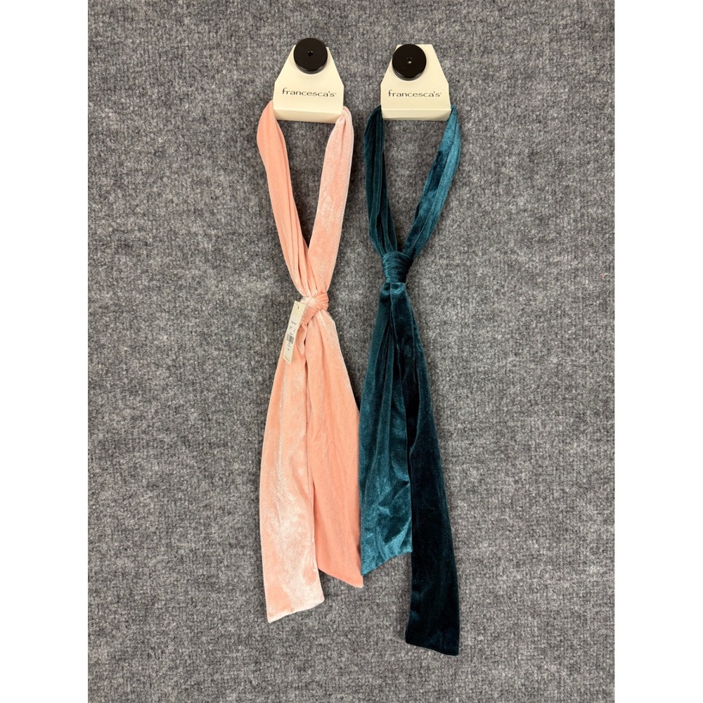 2 Francescas Velvet Scarf Headband Neck Tie Pink & Green Multi Way NWT $18/ea